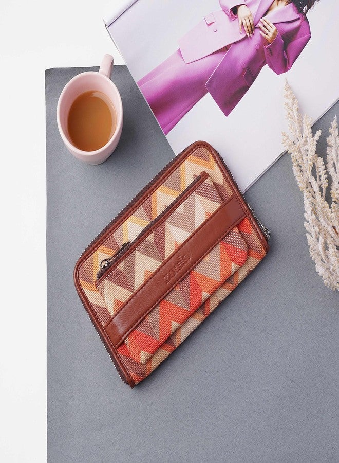 ZOUK محفظة نسائية من زوك مصنوعة يدوياً من الجلد النباتي الكلاسيكي والجوت مع جيب للهاتف المحمول، بنقشة أمواج المد والجزر (متعددة الألوان). - Image 2